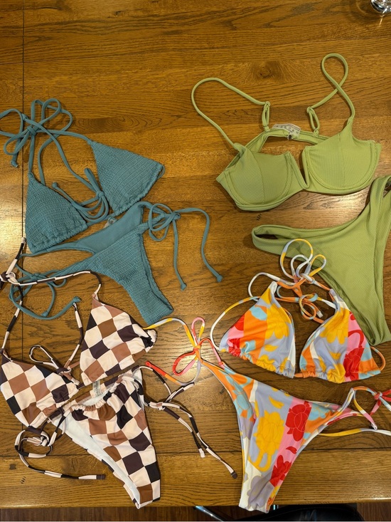 Zaful Other - Zaful Size Small Bikinis - pink checkerboard, bright floral print, green & blue
